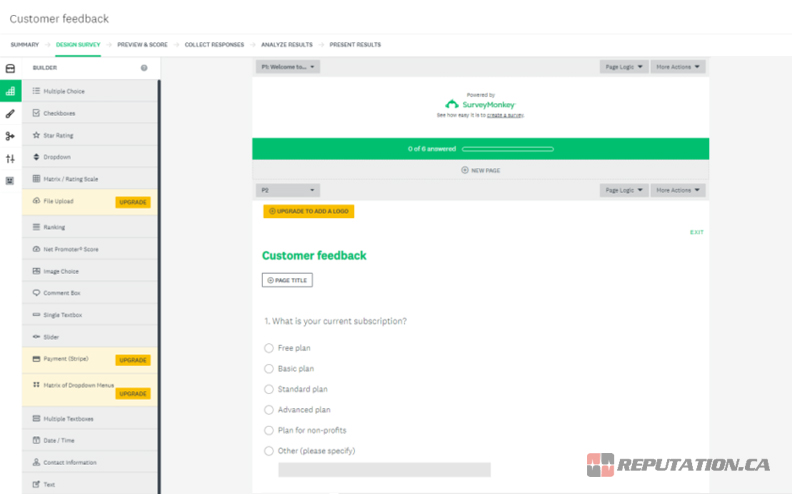 Форма обратной связи Surveymonkey