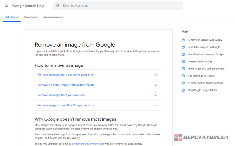 Запросить удаление Google
