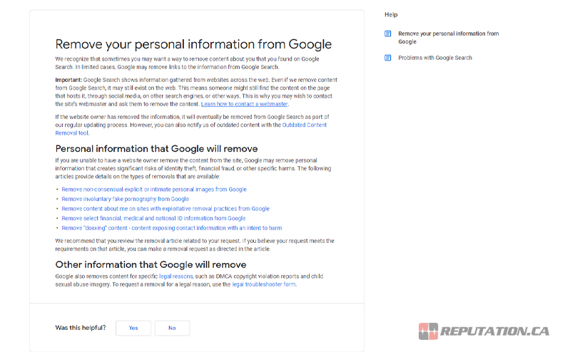 Google удалить информацию