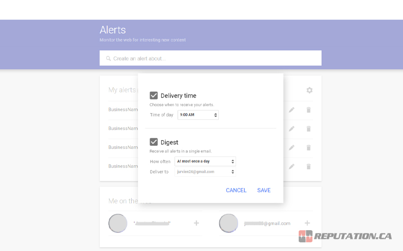 Конфигурация оповещений Google