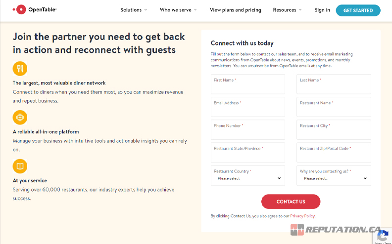 Регистрация в OpenTable