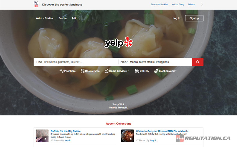 Домашняя страница Yelp