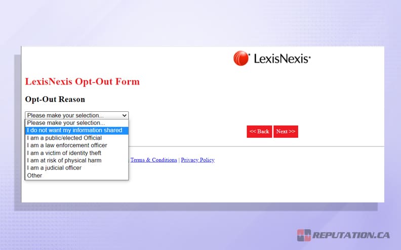 Форма отказа LexisNexis