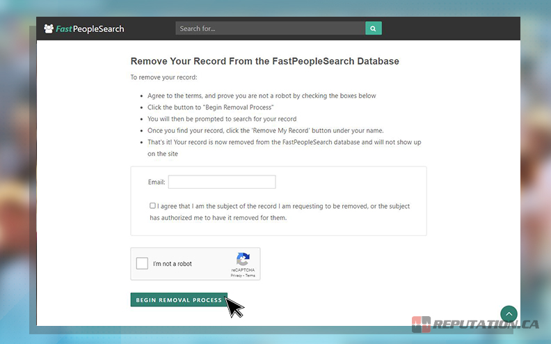 Страница отказа FastPeopleSearch
